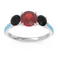 Garnet Ring In Palladium With Black Onyx And Swiss Blue Topaz Trivisti Round Three-stone Ring