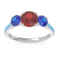Garnet Ring In Palladium With Blue Sapphire And Swiss Blue Topaz Trivisti Round Three-stone Ring