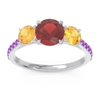 Garnet Ring In Palladium With Citrine And Amethyst Trivisti Round Three-stone Ring