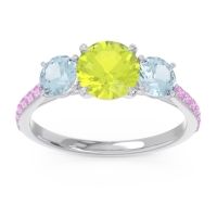 Peridot Ring In Palladium With Aquamarine And Pink Tourmaline Trivisti Round Three-stone Ring