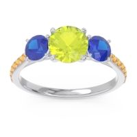 Peridot Ring In Palladium With Blue Sapphire And Citrine Trivisti Round Three-stone Ring