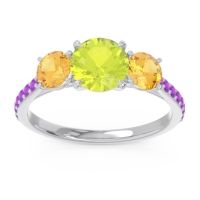 Peridot Ring In Platinum With Citrine And Amethyst Trivisti Round Three-stone Ring