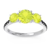 Peridot Ring In Palladium With Black Onyx Trivisti Round Three-stone Ring