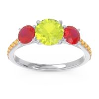 Peridot Ring In 18k White Gold With Ruby And Citrine Trivisti Round Three-stone Ring