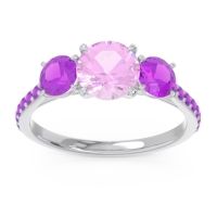 Pink Tourmaline Ring In Palladium With Amethyst Trivisti Round Three-stone Ring