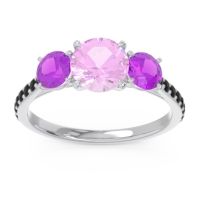 Pink Tourmaline Ring In Palladium With Amethyst And Black Onyx Trivisti Round Three-stone Ring