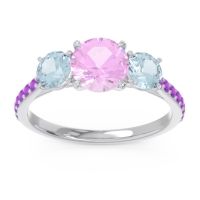 Pink Tourmaline Ring In Palladium With Aquamarine And Amethyst Trivisti Round Three-stone Ring