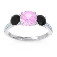 Pink Tourmaline Ring In Palladium With Black Onyx And Aquamarine Trivisti Round Three-stone Ring