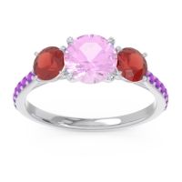 Pink Tourmaline Ring In Palladium With Garnet And Amethyst Trivisti Round Three-stone Ring
