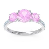 Pink Tourmaline Ring In Palladium With Aquamarine Trivisti Round Three-stone Ring
