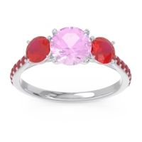 Pink Tourmaline Ring In Palladium With Ruby Trivisti Round Three-stone Ring