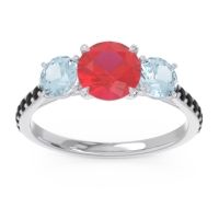 Ruby Ring In 14k White Gold With Aquamarine And Black Onyx Trivisti Round Three-stone Ring