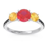 Ruby Ring In 18k White Gold With Citrine And Black Onyx Trivisti Round Three-stone Ring