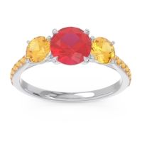 Ruby Ring In Platinum With Citrine Trivisti Round Three-stone Ring