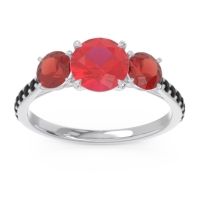 Ruby Ring In 18k White Gold With Garnet And Black Onyx Trivisti Round Three-stone Ring