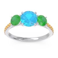 Swiss Blue Topaz Ring In Palladium With Emerald And Citrine Trivisti Round Three-stone Ring