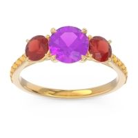 Amethyst Ring In 18k Yellow Gold With Garnet And Citrine Trivisti Round Three-stone Ring