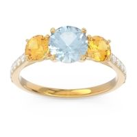 Aquamarine Ring In 14k Yellow Gold With Citrine And Lab Diamond Trivisti Round Three-stone Ring