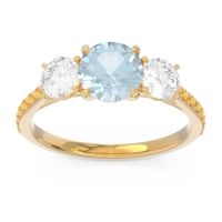Aquamarine Ring In 18k Yellow Gold With Diamond And Citrine Trivisti Round Three-stone Ring