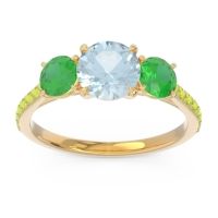 Aquamarine Ring In 18k Yellow Gold With Emerald And Peridot Trivisti Round Three-stone Ring
