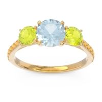 Aquamarine Ring In 18k Yellow Gold With Peridot And Citrine Trivisti Round Three-stone Ring