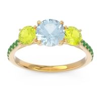 Aquamarine Ring In 18k Yellow Gold With Peridot And Emerald Trivisti Round Three-stone Ring