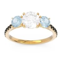 Lab Diamond Ring In 18k Yellow Gold With Aquamarine And Black Onyx Trivisti Round Three-stone Ring