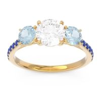 Lab Diamond Ring In 14k Yellow Gold With Aquamarine And Blue Sapphire Trivisti Round Three-stone Ring