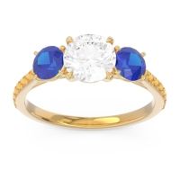 Lab Diamond Ring In 18k Yellow Gold With Blue Sapphire And Citrine Trivisti Round Three-stone Ring