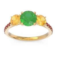 Emerald Ring In 18k Yellow Gold With Citrine And Garnet Trivisti Round Three-stone Ring