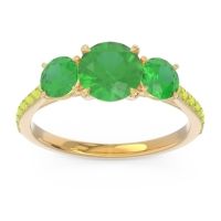Emerald Ring In 18k Yellow Gold With Peridot Trivisti Round Three-stone Ring