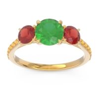 Emerald Ring In 18k Yellow Gold With Garnet And Citrine Trivisti Round Three-stone Ring