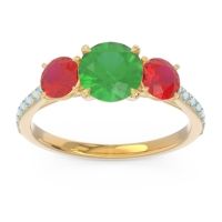 Lab Emerald Ring In 14k Yellow Gold With Ruby And Aquamarine Trivisti Round Three-stone Ring