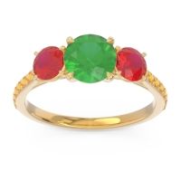 Lab Emerald Ring In 14k Yellow Gold With Ruby And Citrine Trivisti Round Three-stone Ring