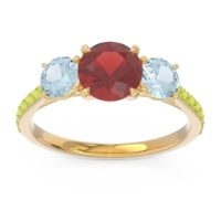Garnet Ring In 18k Yellow Gold With Aquamarine And Peridot Trivisti Round Three-stone Ring