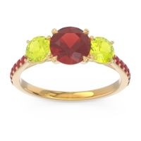 Garnet Ring In 14k Yellow Gold With Peridot And Ruby Trivisti Round Three-stone Ring