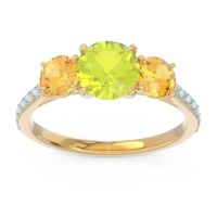Peridot Ring In 18k Yellow Gold With Citrine And Aquamarine Trivisti Round Three-stone Ring