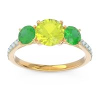 Peridot Ring In 18k Yellow Gold With Emerald And Aquamarine Trivisti Round Three-stone Ring