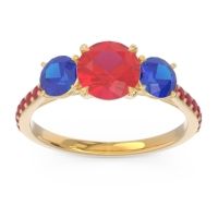 Ruby Ring In 14k Yellow Gold With Blue Sapphire Trivisti Round Three-stone Ring