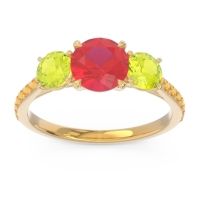 Lab Ruby Ring In 18k Yellow Gold With Peridot And Citrine Trivisti Round Three-stone Ring
