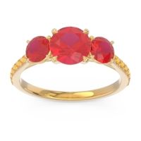 Lab Ruby Ring In 18k Yellow Gold With Ruby And Citrine Trivisti Round Three-stone Ring