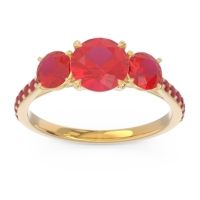 Ruby Ring In 14k Yellow Gold Trivisti Round Three-stone Ring