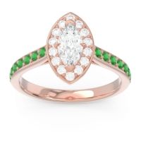 Lab Diamond Ring In 14K Rose Gold With Diamond And Emerald Nauka Marquise Halo Ring