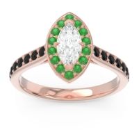 Lab Diamond Ring In 18K Rose Gold With Emerald And Black Onyx Nauka Marquise Halo Ring