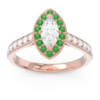 Lab Diamond Ring In 14K Rose Gold With Emerald Nauka Marquise Halo Ring