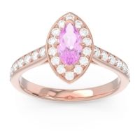 Pink Tourmaline Engagement Ring In 14K Rose Gold With Diamond - Nauka Marquise Halo Ring