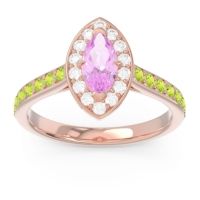 Pink Tourmaline Ring In 14K Rose Gold With Diamond And Peridot Nauka Marquise Halo Ring