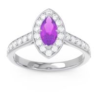 Amethyst Ring In 14k White Gold With Diamond And Lab Diamond Nauka Marquise Halo Ring
