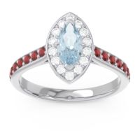 Aquamarine Ring In 14k White Gold With Lab Diamond And Garnet Nauka Marquise Halo Ring