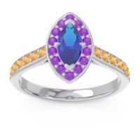 Blue Sapphire Ring In Palladium With Amethyst And Citrine Nauka Marquise Halo Ring